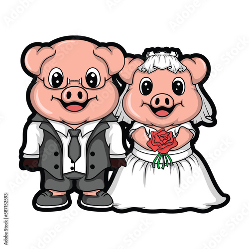 artwork illustration and T shirt design cute wedding pig character