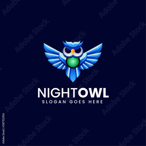 Vector Logo Illustration Night Owl Gradient Colorful Style
