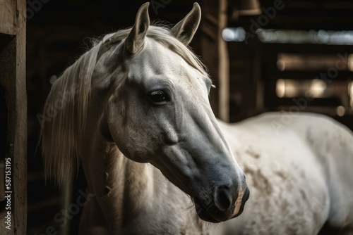 photograph of a horse in a stable beside my house. Generative AI © AkuAku