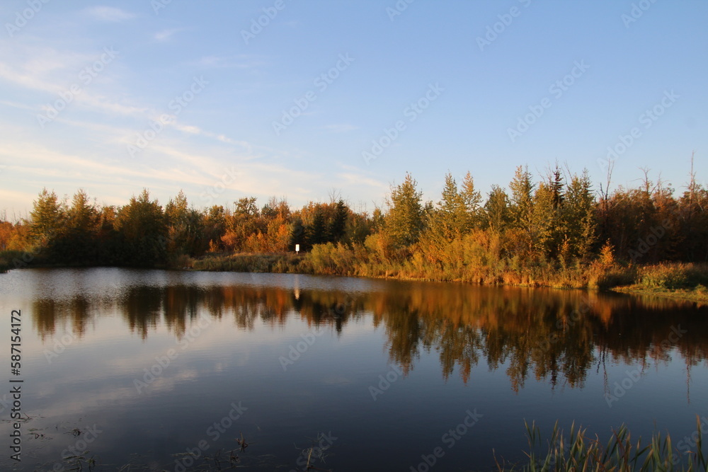 autumn landscape with lake, Pylypow Wetlands, Edmonton, Alberta