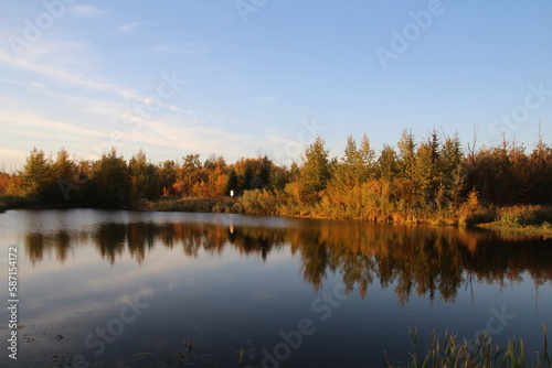 autumn landscape with lake, Pylypow Wetlands, Edmonton, Alberta