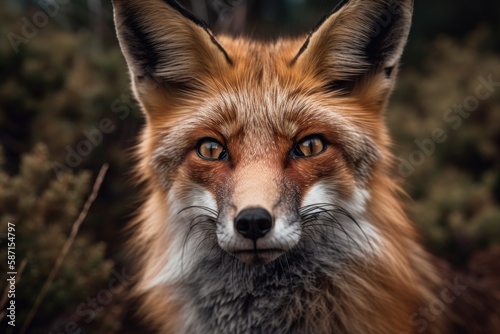A close up photograph of a stunning red fox in the wild. Generative AI © AkuAku