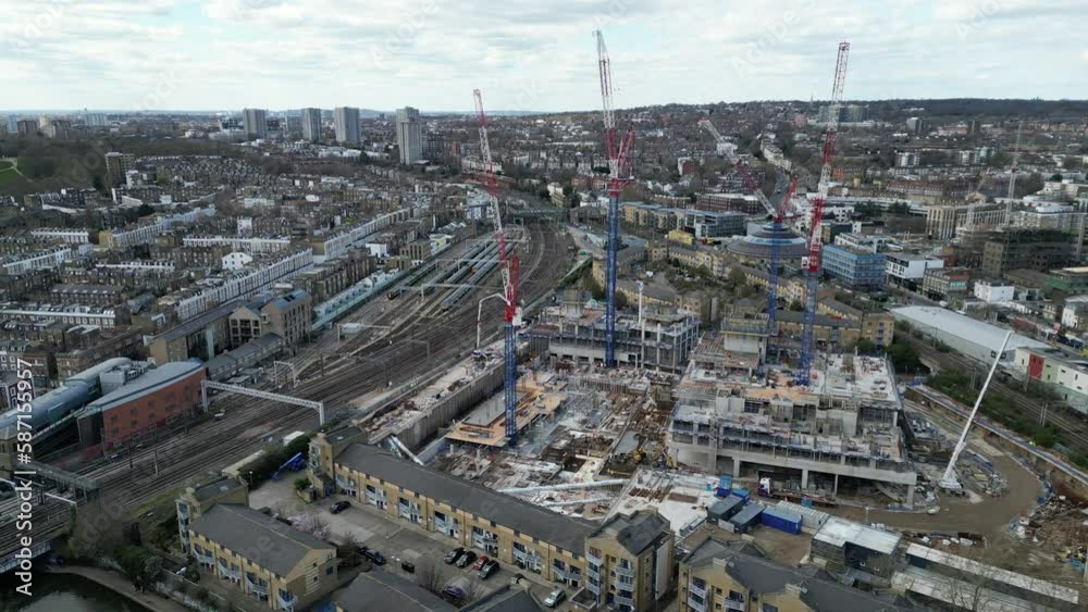 Chalk farm building development Primrose hill in background London UK aerial drone Chalk farm building development Primrose hill in background London UK aerial drone