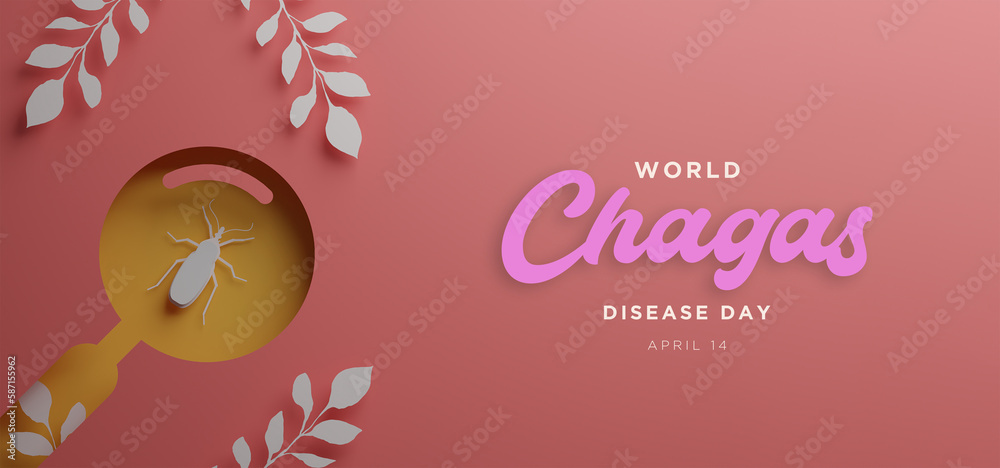World Chagas disease Day poster with silhouettes of chagas insect in paper cut and copy space. 3d render illustration. World Chagas disease Day poster with silhouettes of chagas insect in paper cut and copy space. 3d render illustration.