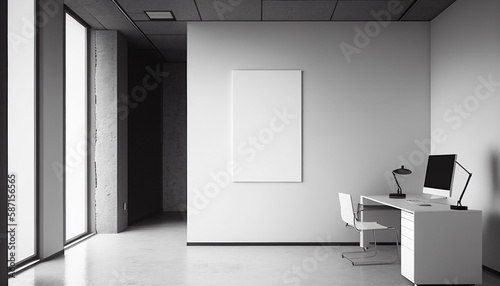 White open space office corner with mock up wall. Generative AI