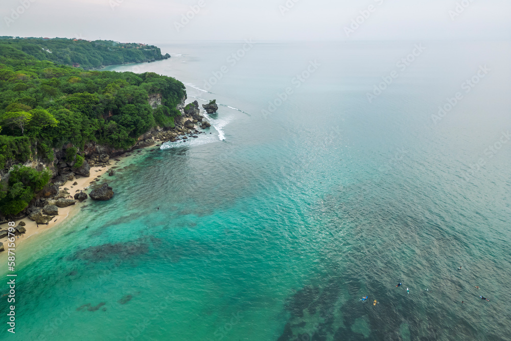 Aerial view of the seashore of Padang Padang Beach on Bali Island. Aerial view of the seashore of Padang Padang Beach on Bali Island.