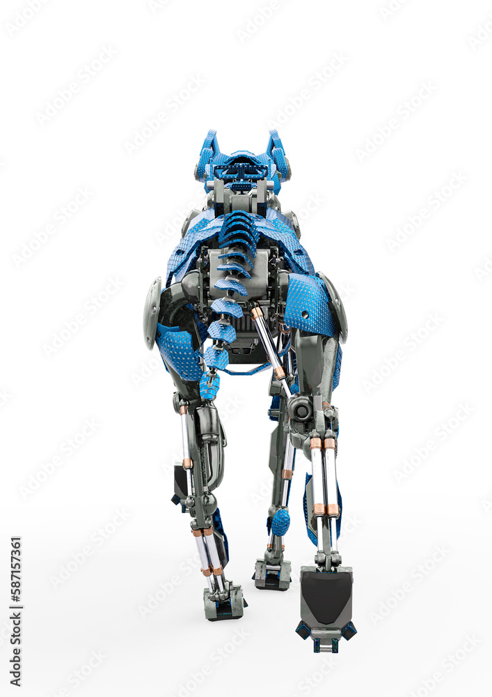 cyber dog is walking away rear view cyber dog is walking away rear view