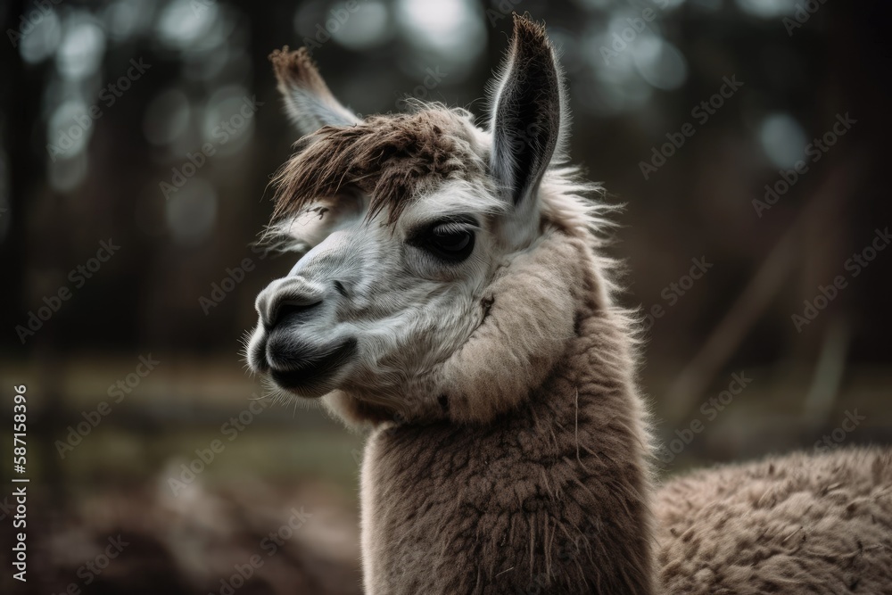 A close up of a llama looking ahead. Generative AI