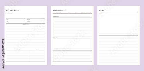 3 set of meeting notes and notes for business planner.