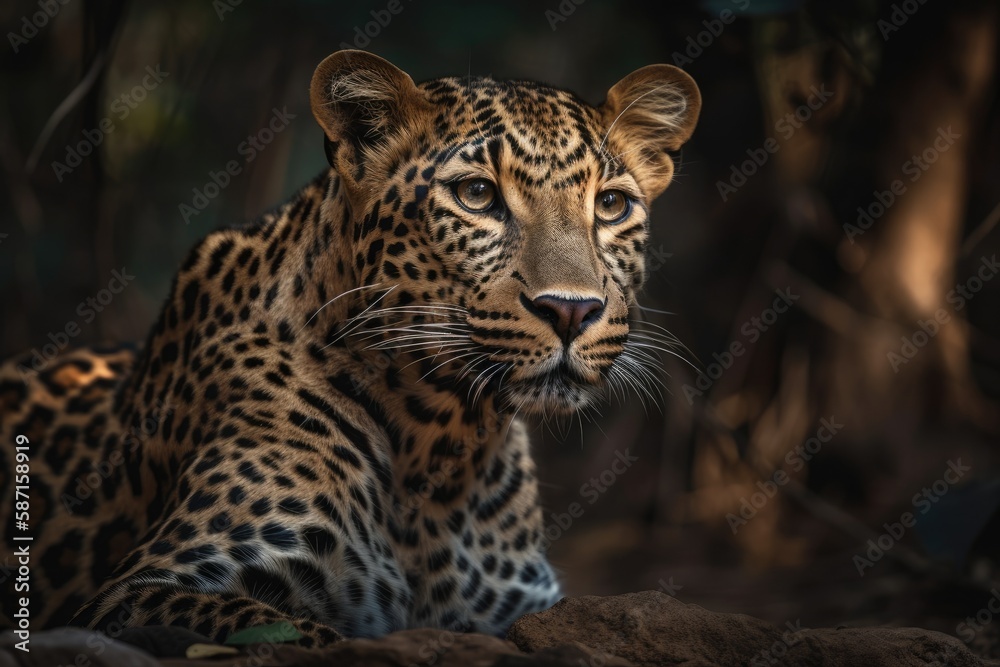 Panthera Purdus Fuskya, Indian Leopard, Tiger Reserve, Madhya Pradesh, India. Generative AI Panthera Purdus Fuskya, Indian Leopard, Tiger Reserve, Madhya Pradesh, India. Generative AI