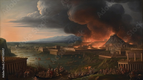 Mount Vesuvius Erupting, Oil on Canvas photo