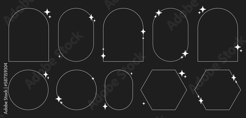 Modern minimalist line frames in trendy retro style. Y2k aesthetic design.	