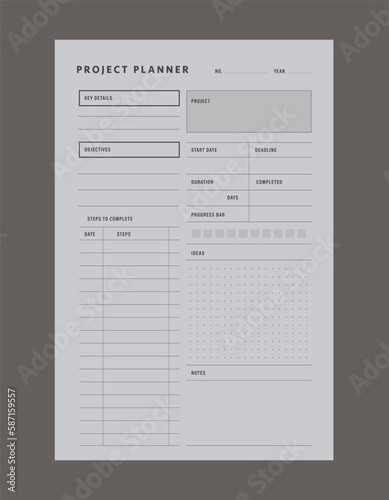 Project Planner template. inimalist planner template set. Vector illustration. 