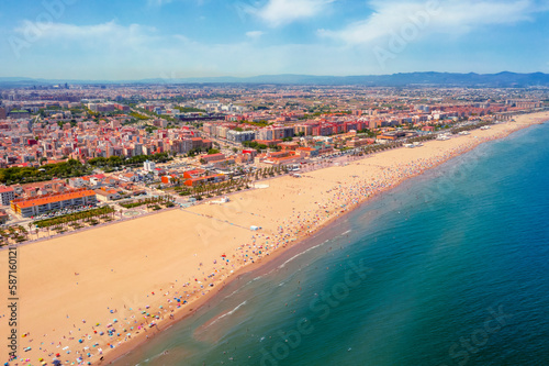 Aerial view Valencia  Malvarrosa beach Spain photo