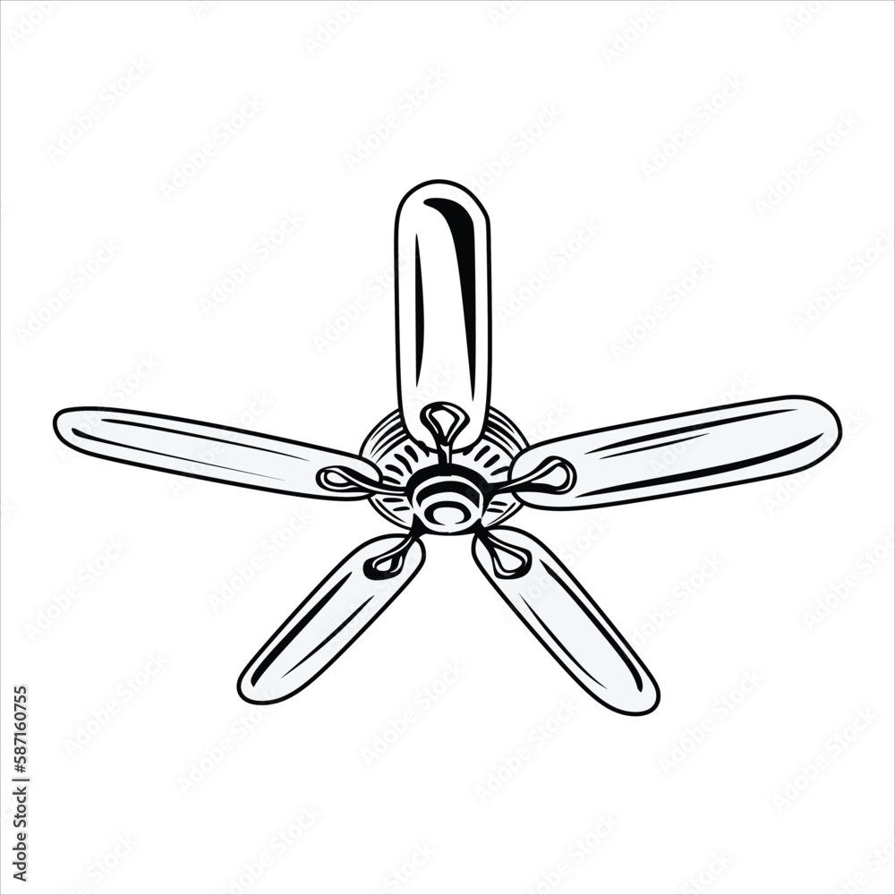 Ceilling Fan on artline black and white Ceilling Fan on artline black and white