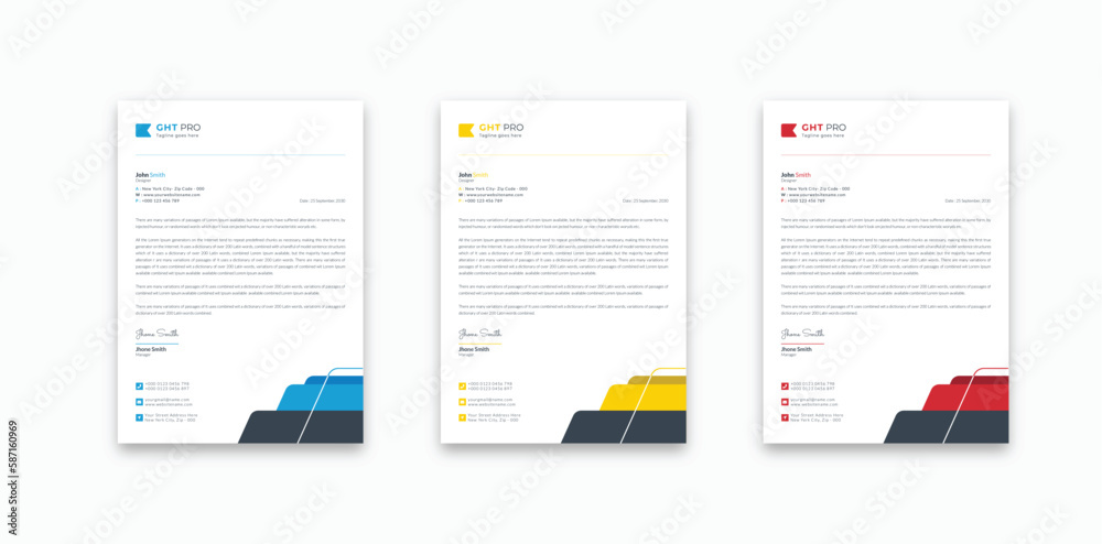 Modern Creative minimalist clean professional corporate company business letterhead template design with color variation bundle
