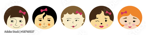 Feminine look, abstract personage, mascot design, funny face, cute icon.