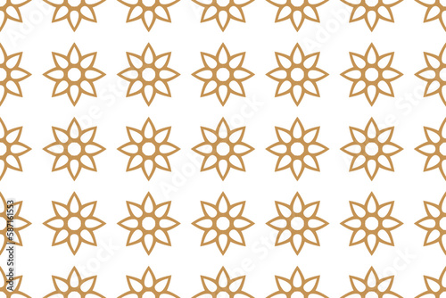 Star anise pattern with gold color. vector illustration with line art isolated in white background. seamless design. 