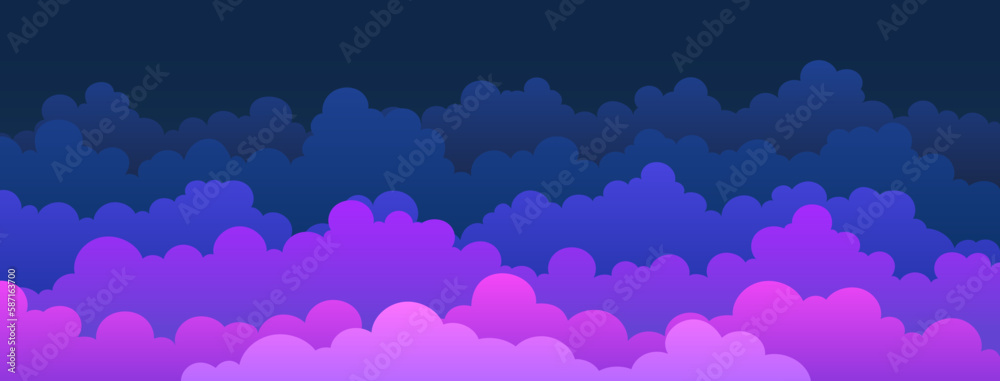 Sky and Clouds Background. Stylish design with a flat poster, flyers, postcards, web banners. Cartoon simple design style. Isolated Object. Wide size. Vector illustration. Sky and Clouds Background. Stylish design with a flat poster, flyers, postcards, web banners. Cartoon simple design style. Isolated Object. Wide size. Vector illustration.