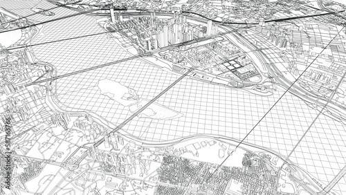 Outline city concept vector. Wire-frame style