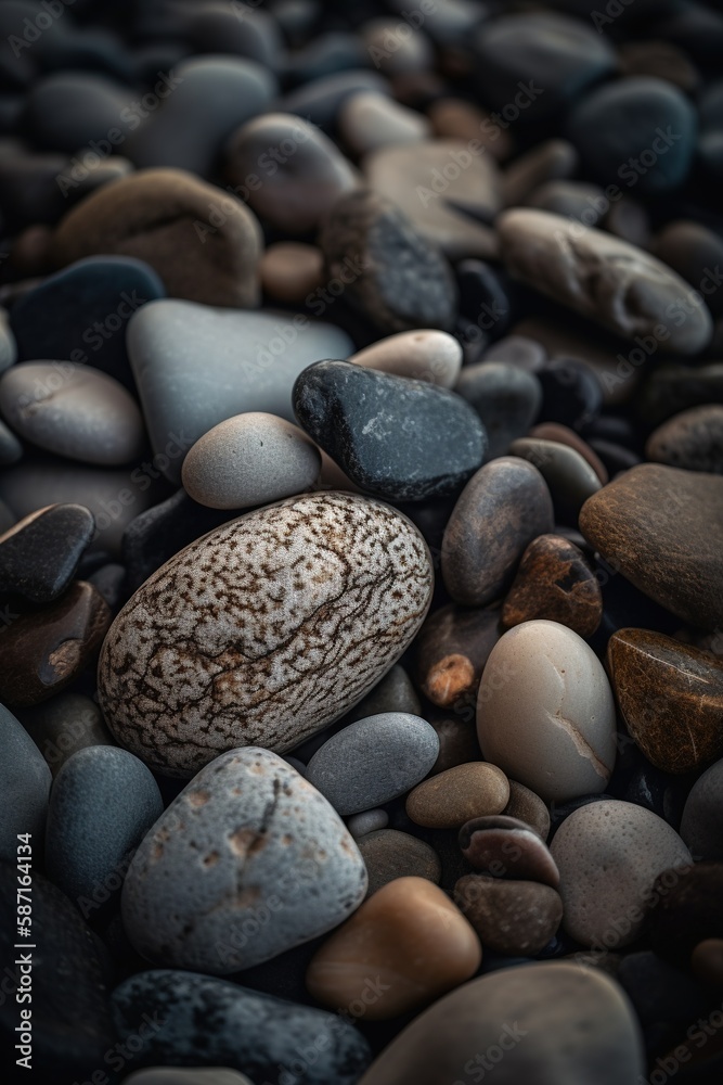 Pebble stones on the beach - soft focus with vintage filter.generative Ai Pebble stones on the beach - soft focus with vintage filter.generative Ai