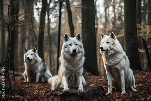 Wolves in the woods. Generative AI