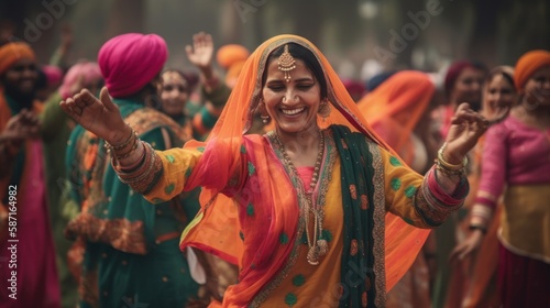 The Vibrant Colors of Vaisakhi, Dhol Drums and Dancing Feet in India Holiday. GENERATIVE AI