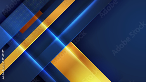 Abstract template blue geometric diagonal background with golden line. Luxury style.