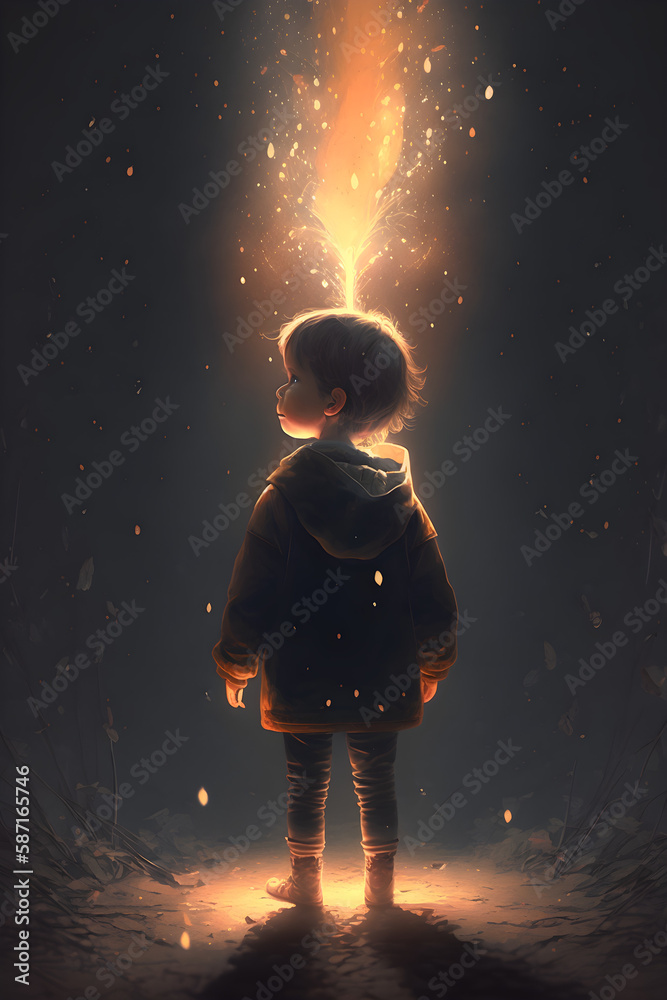 Fototapeta premium Credible_boy_child_illustration_focus_care_simple_rigid_