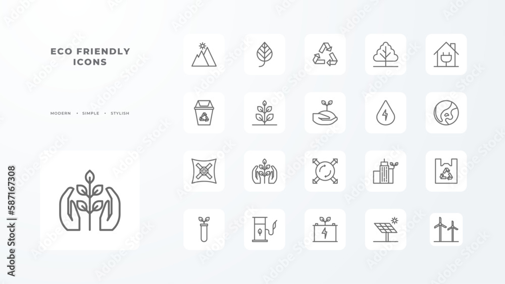 Eco friendly icons collection with black outline style. ecology, nature, leaf, green, environment, recycle, natural. Vector illustration Eco friendly icons collection with black outline style. ecology, nature, leaf, green, environment, recycle, natural. Vector illustration