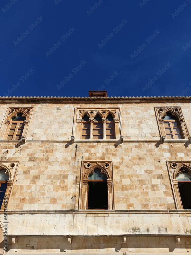 building facade Paladini Palace, Lower against clear blue sky located at Hvar Croatia