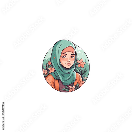 beautiful islamic woman wearing hijab, fashion logo vector