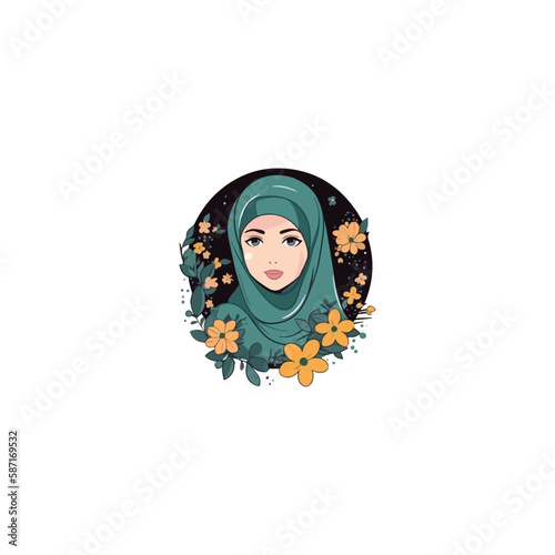 beautiful islamic woman wearing hijab, fashion logo vector