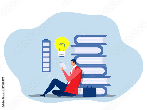 Introvert man enjoy reading book alone to cover privacy zone or boundary to protect from distraction. concept vector illustration.