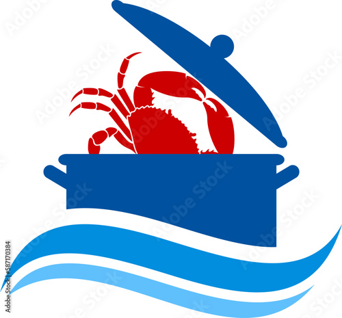 Pan with crab and wave