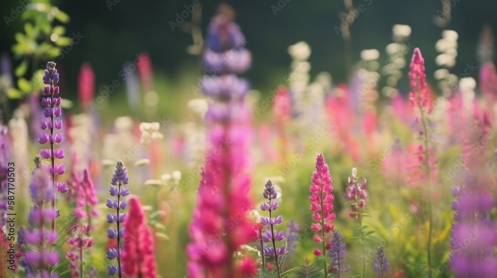 Obraz premium generative AI. Romantic Wildflower Bouquet: A Stunning Array of Colorful Blossoms in a Whimsical Meadow.