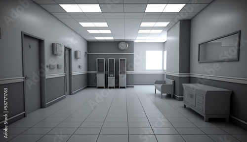 Gray walled hospital ward Generative AI