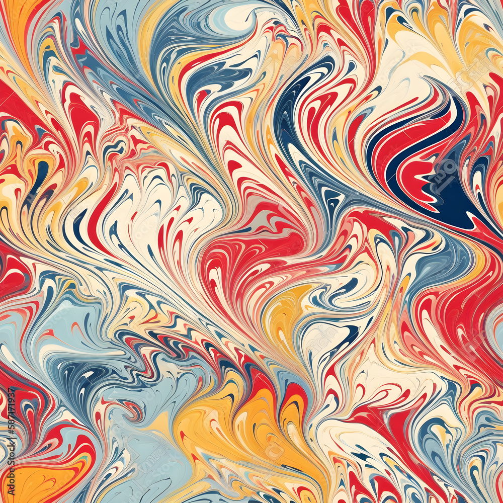 marbled paper, pattern, three colors , Ai generated 