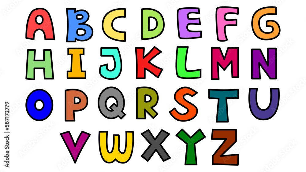 Colourful uppercase alphabet on white background illustration for template, design, wallpaper, print