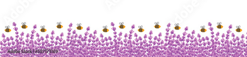 Lavender field with bees, abstract flat vector illustration, isolated on white background. 