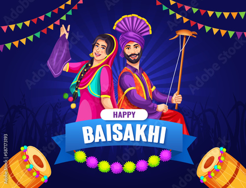 Illustration Of Happy Baisakhi Celebration, greeting card, invitation card, the banner, festival of Punjab India. Punjab New Year with a message Happy Baisakhi.