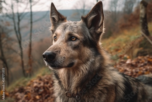 In the wild  a Czechoslovak wolfdog. Generative AI