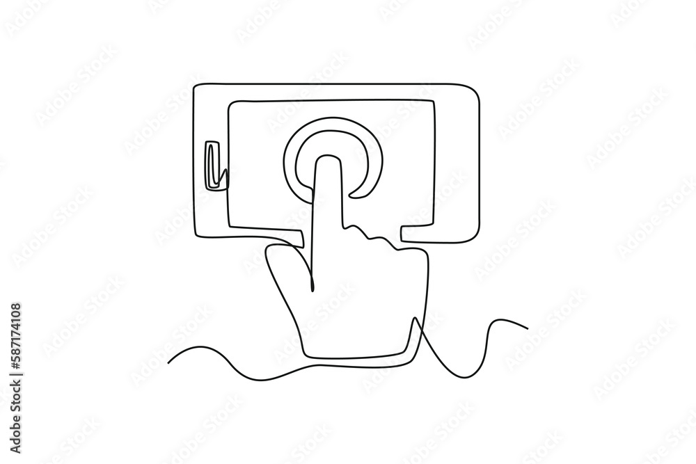 Single one-line drawing a hand click the e-commerce icon. E-Commerce concept continuous line draw design graphic vector illustration Single one-line drawing a hand click the e-commerce icon. E-Commerce concept continuous line draw design graphic vector illustration