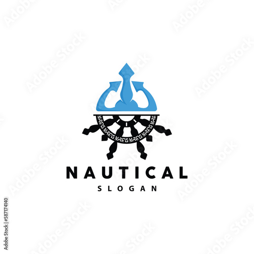 Ship Steering Logo, Steering Wheel Boat Ship Yacht Compass Vector, Elegant Simple Minimalist Design Ocean, Sailing