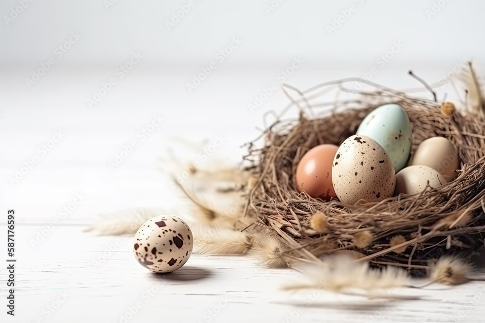 Obraz premium Easter eggs, decoration, basket, nest