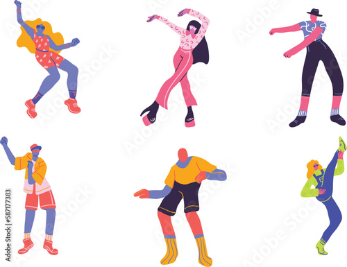 Set of skaters in different poses. Skating, skating, acrobatics. Vector illustration in flat style