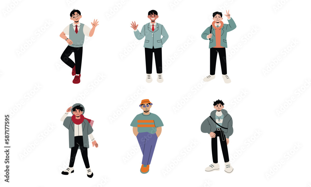 Set of people in winter clothes. Flat style vector illustration isolated on white background.