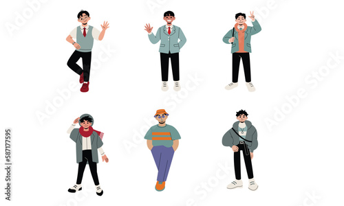Set of people in winter clothes. Flat style vector illustration isolated on white background.