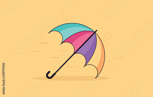 Multicolored umbrella. Umbrella closeup. Multicolored umbrella icon isolated on background. flat design