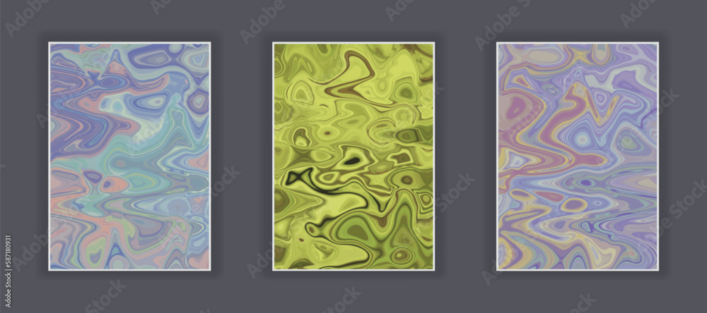 Set of Liquid color trendy textures. Abstract wave and splash effect 